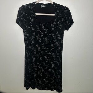 Jalate limited 90s vintage black floral appliqué dress